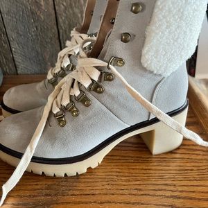 Faux suede and Sherpa heeled boots